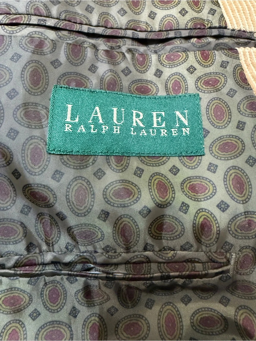 Vtg Lauren Ralph Lauren Green Label Corduroy Blazer Wood Buttons Elbow Patch 44R